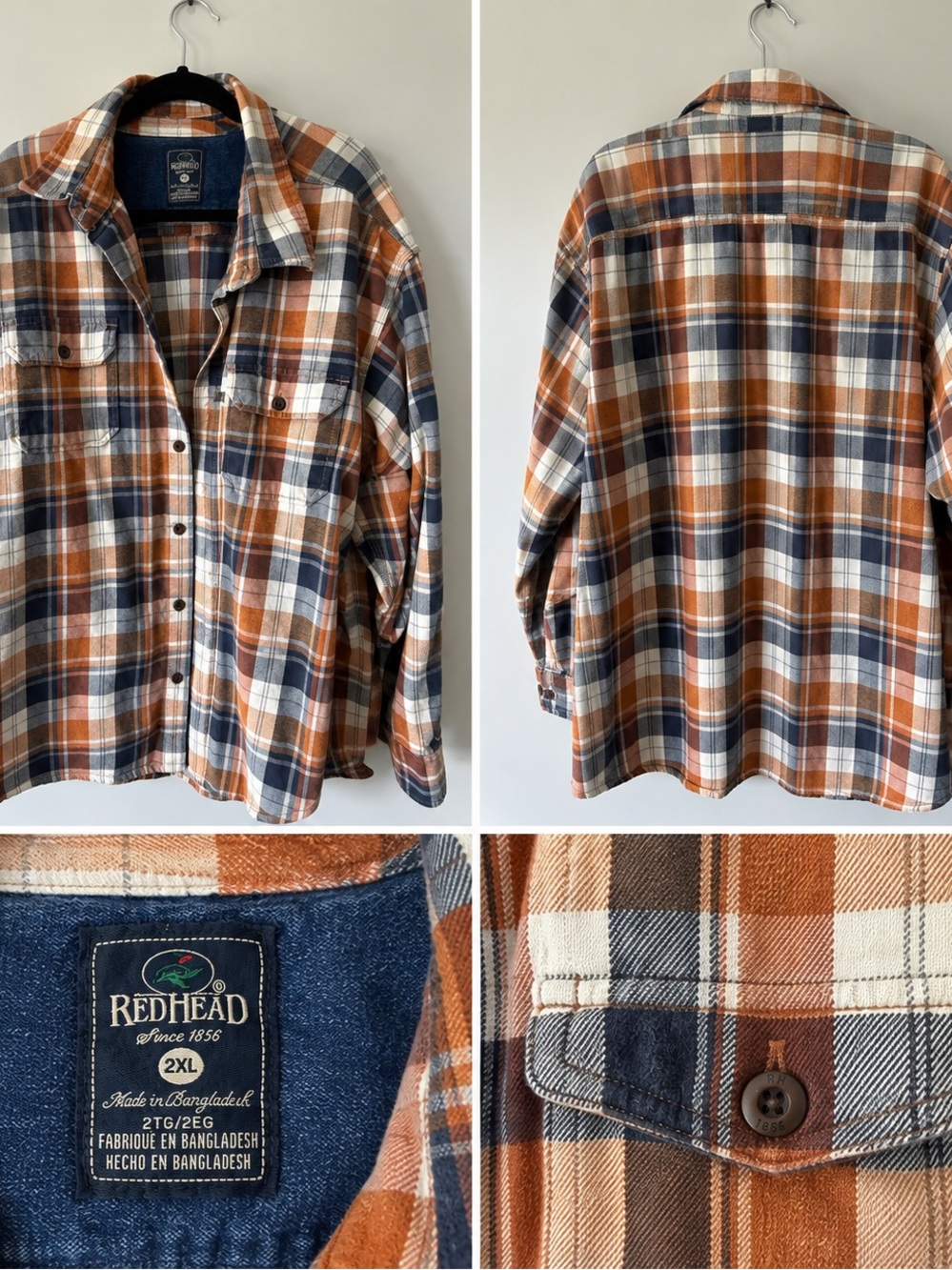 RedHead 2XL Rust Navy Plaid Flannel Shirt | Oversized Fall Lay
